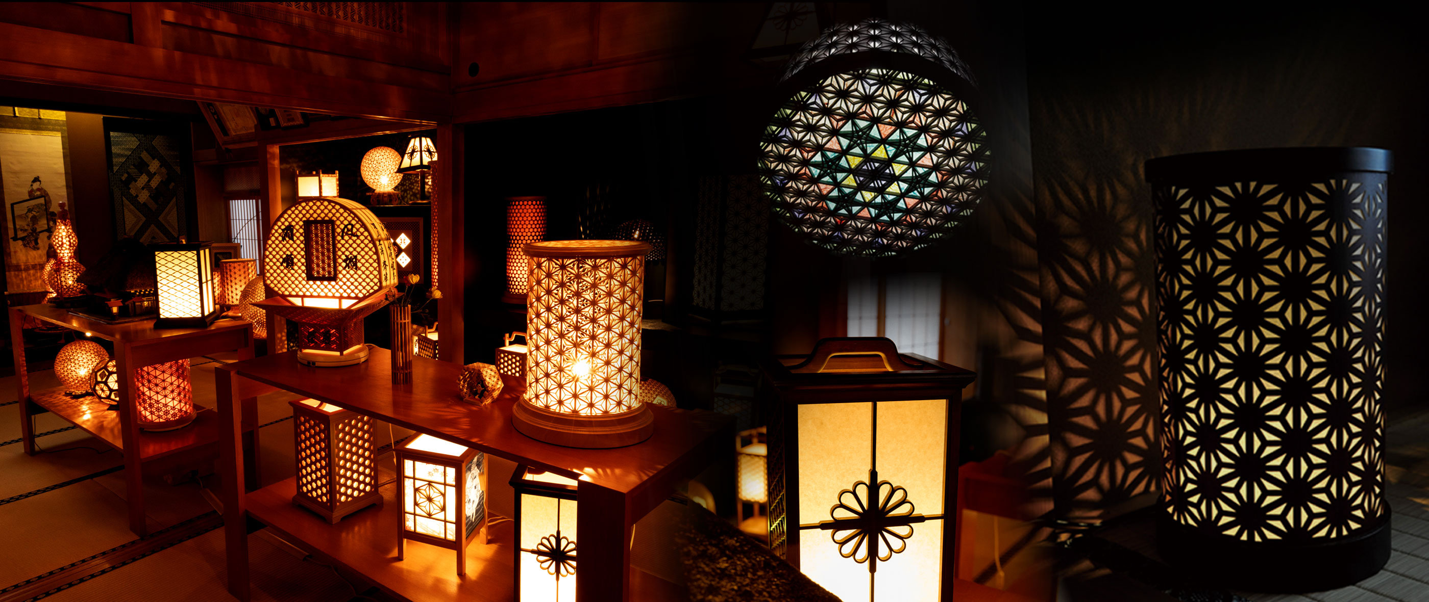 津軽傳統組子館の展示作品と館内2